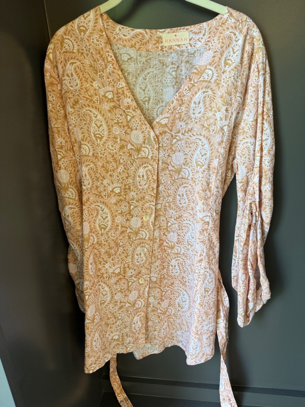 HANNAH Peach Paisley Button-Front Mini Dress